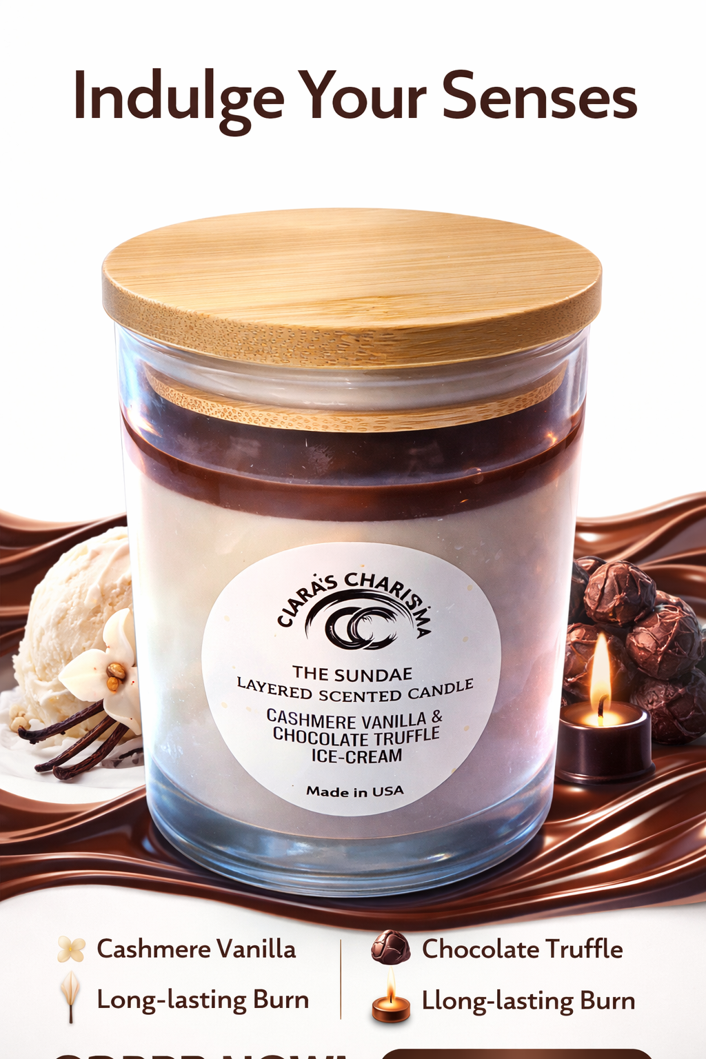 Sundae Layered Candle – Vanilla & Chocolate Scented Soy Candle